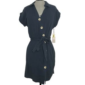 NWT 100% Cotton Blue Button Up Dress Size M